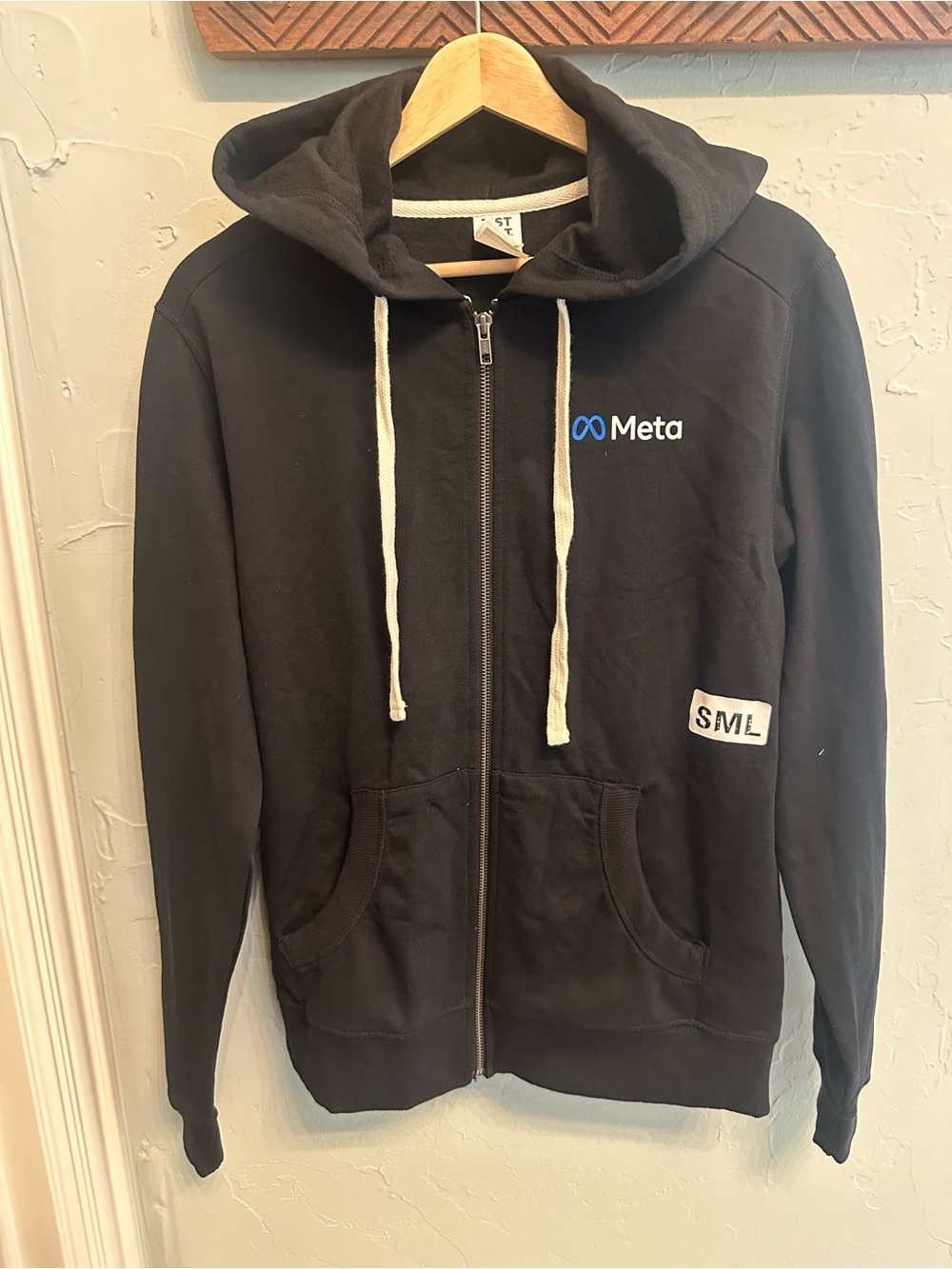 Meta Black Zip-Up Hoodie with Drawstring
